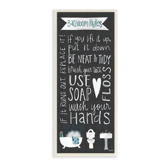 Stupell Industries Bathroom Rules Sign Whimsical Tub Toilet Sink Wood Wall Plaque